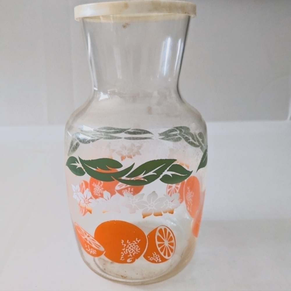 Vintage Anchor Hocking Orange Juice Glass Carafe Pitcher w/lid 3.5" x 9" Retro